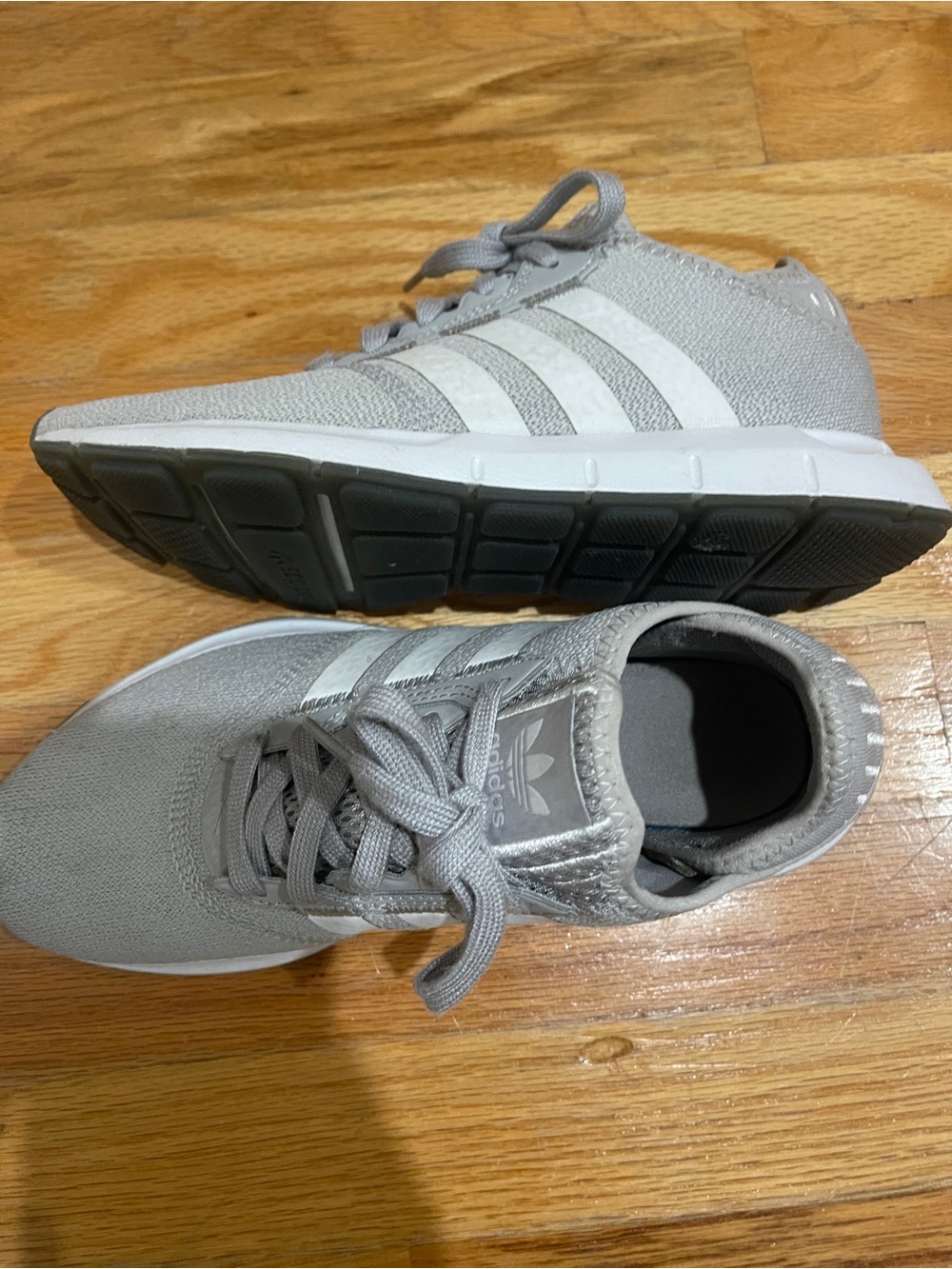 adidas Women's Light Gray Knit Lace-Up Sneakers